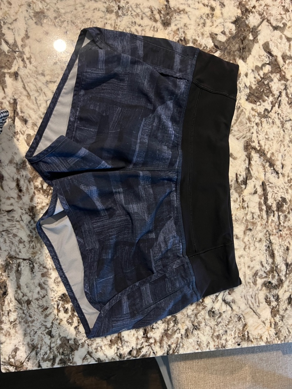 Lululemon Navy Patterned Athletic Shorts with Black Waistband